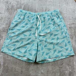 Huk swim trunks short men’s size M blue pursuit volley rooster wake fish print